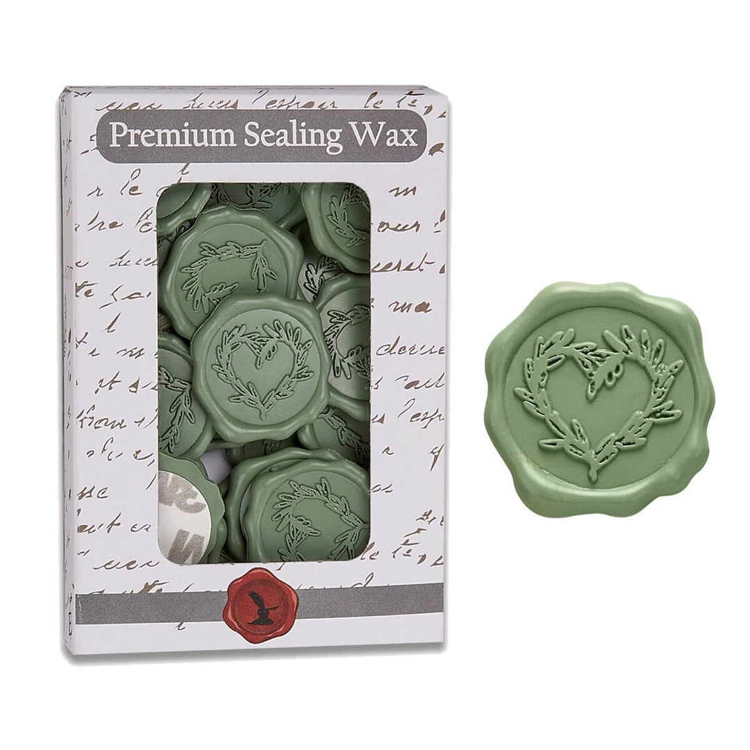 Vintage Branch Heart Wax Seal Stickers for Wedding Invitations - elegant and timeless green seals with branch and heart design