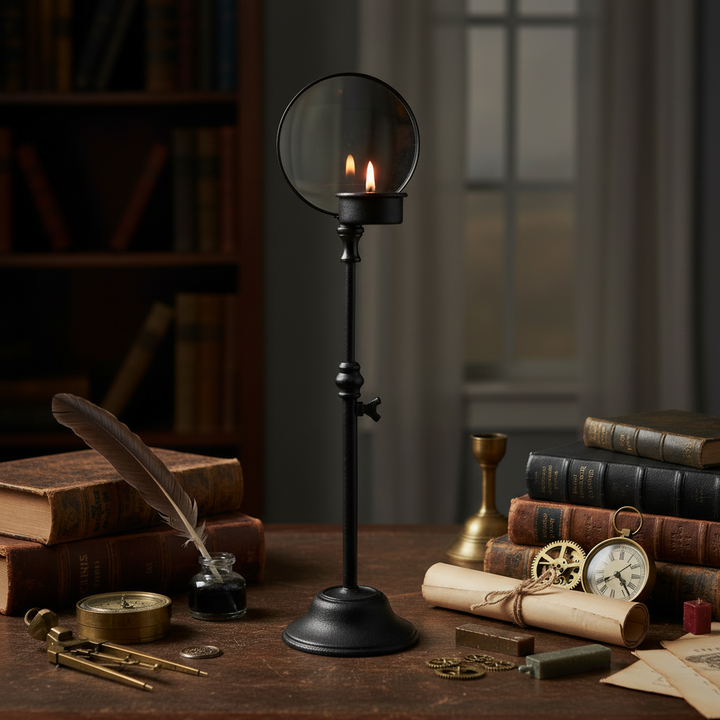 Vintage Iron Candle Holder with Magnifier