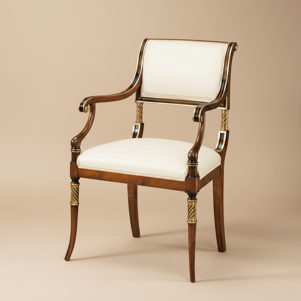 Vintage Italian Neoclassical Armchair with Gold Leaf showcasing elegant design and craftsmanship.