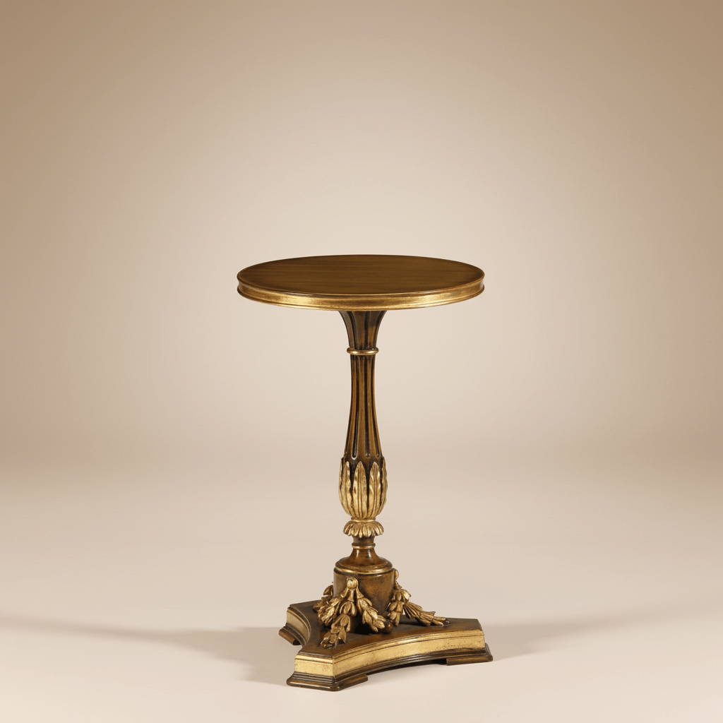 Vintage Italian Neoclassical Gold Leaf Pedestal Table with ornate gilded design