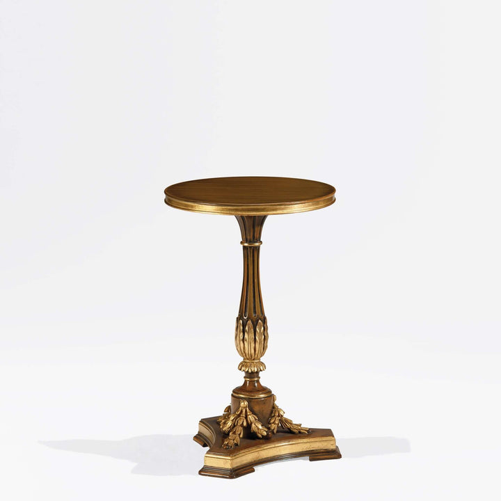 Vintage Italian Neoclassical Gold Leaf Pedestal Table on display, showcasing stunning craftsmanship and golden finish.