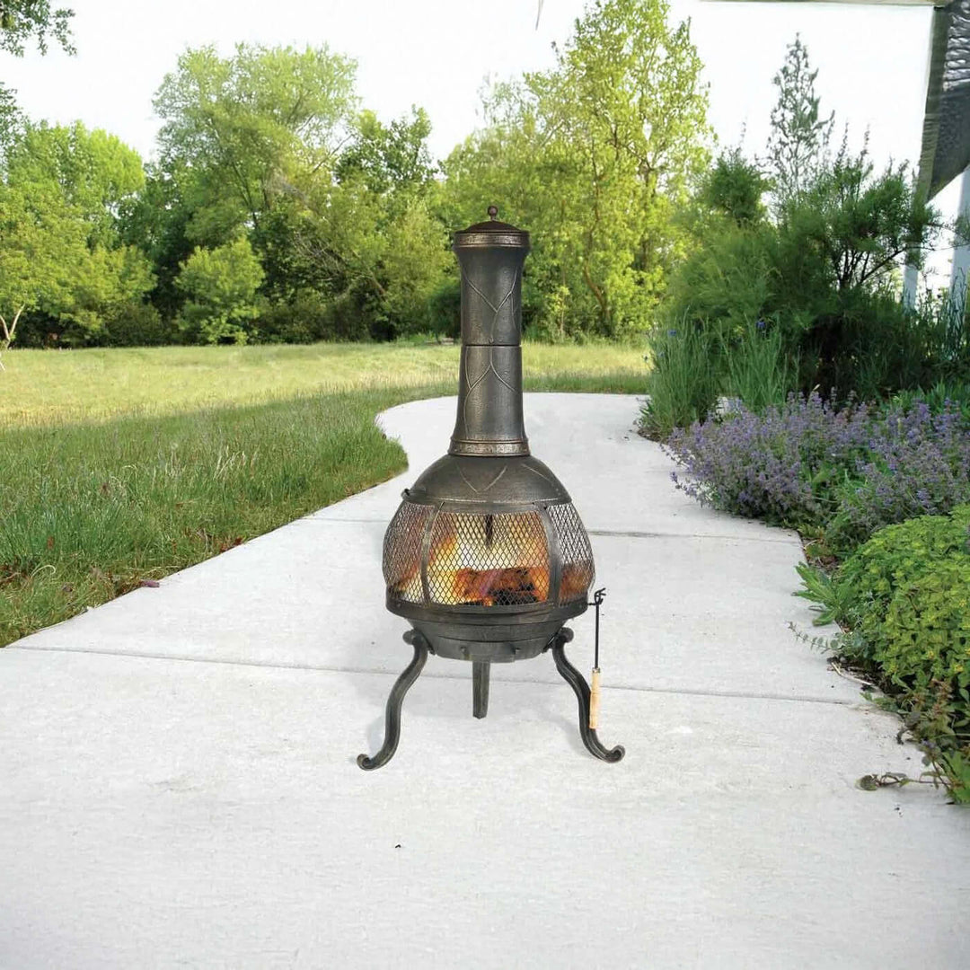 Vintage Outdoor Chimenea Fire Pit in garden setting enhancing outdoor ambiance
