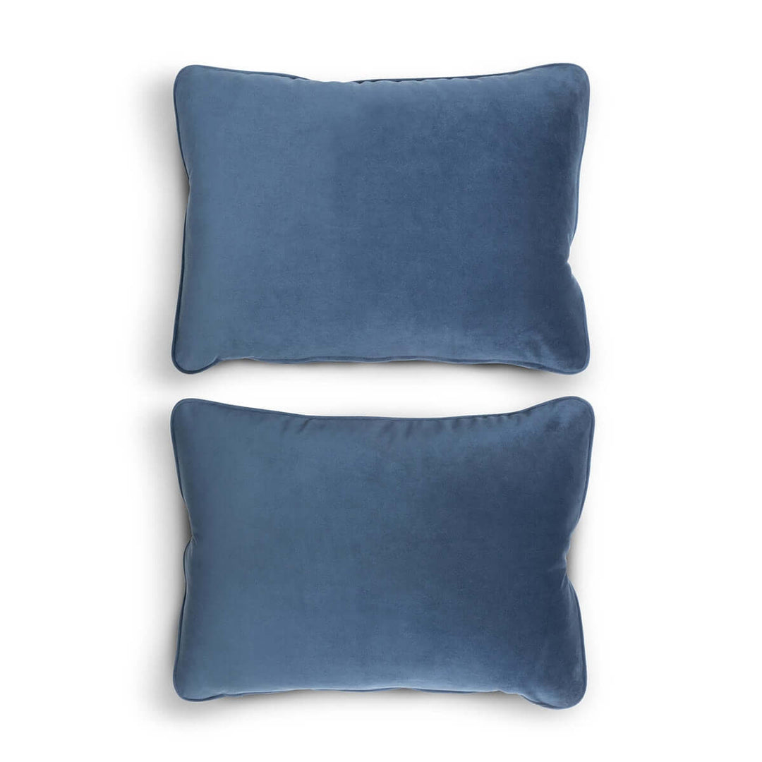Vintage Velvet Throw Pillows in Atlantic Blue (Set of 2) on white background showcasing rich jewel tone and soft velvety texture.