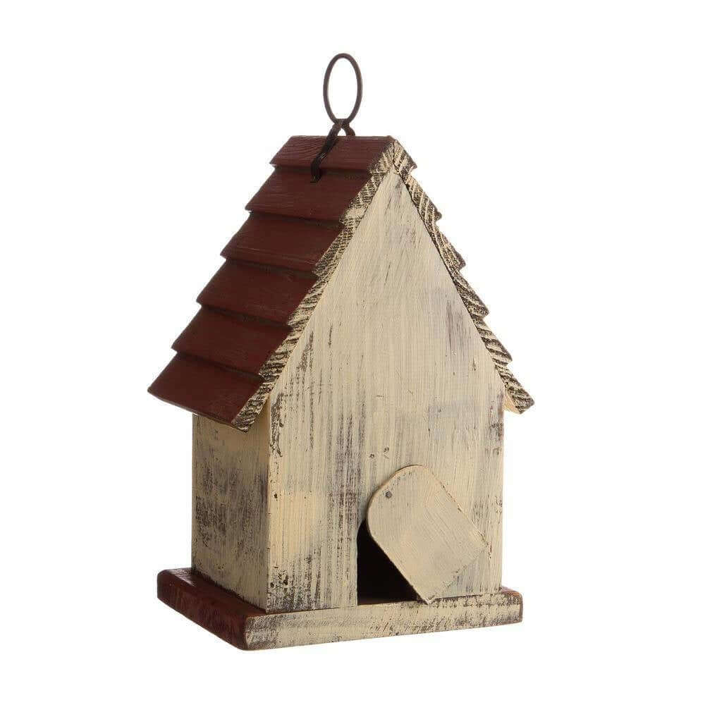 Vintage-Inspired Wooden Birdhouse with Terracotta Roof showcasing rustic charm.
