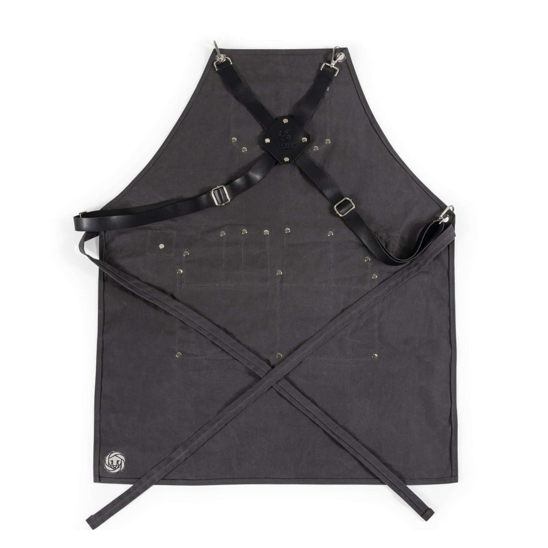 Waxed Canvas Bartender Apron and Tools with durable straps and stylish design for professional mixology use.