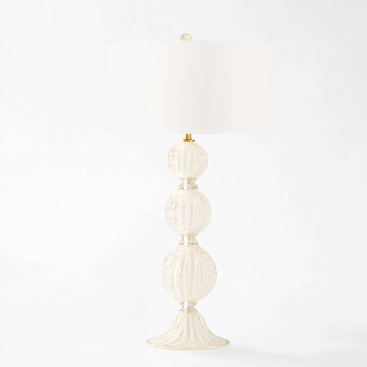 Decorative lamp with three spherical shades on a white background