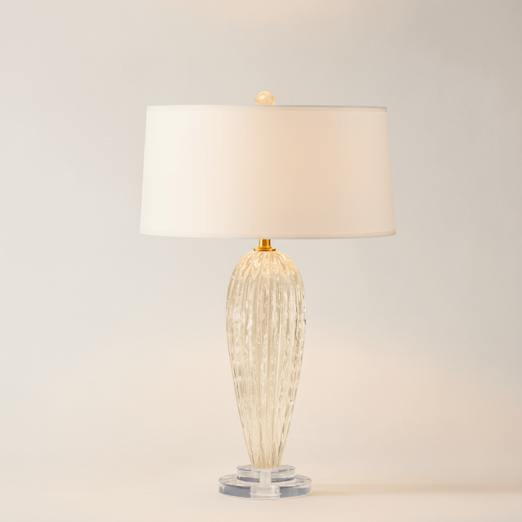 Handcrafted Murano Champagne Glass Table Lamp with golden hues, Italian elegance, and luxurious sculpted glass design.