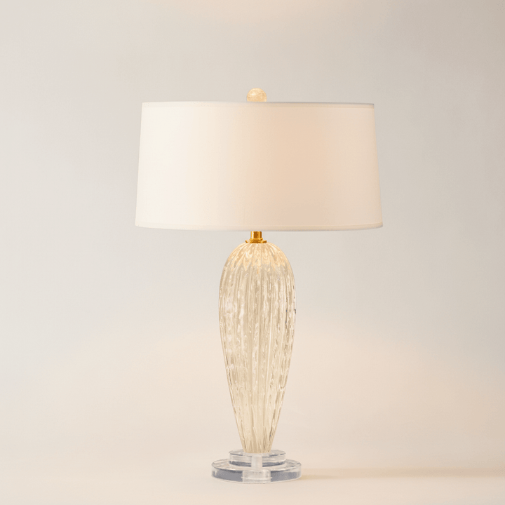 Handcrafted Murano Champagne Glass Table Lamp with golden hues, Italian elegance, and luxurious sculpted glass design.