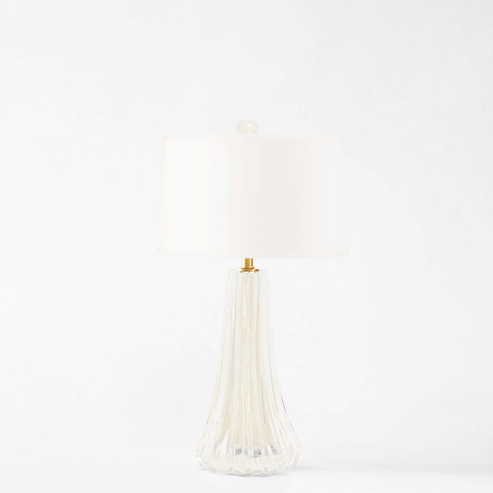 White decorative Glass table lamp with gold trim on a white background