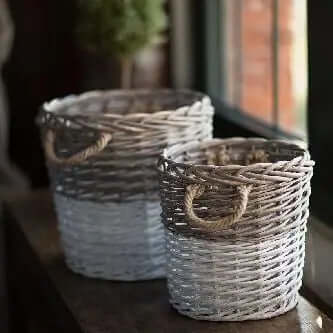Set of 2 Round Willow Baskets Dipped White