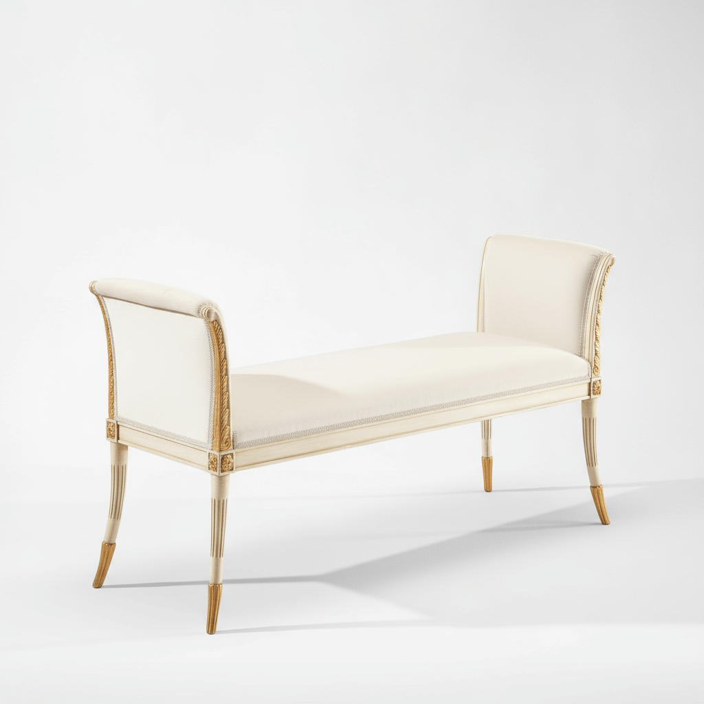 Italian Neoclassical White and Gold Leaf Bench