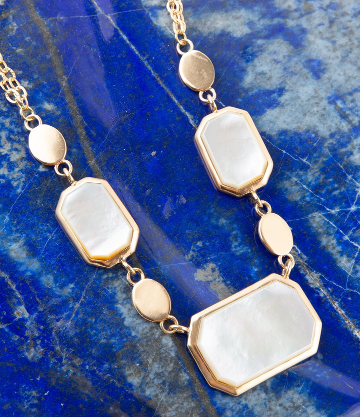 White Mother of Pearl and Golden Bronze Statement Necklace