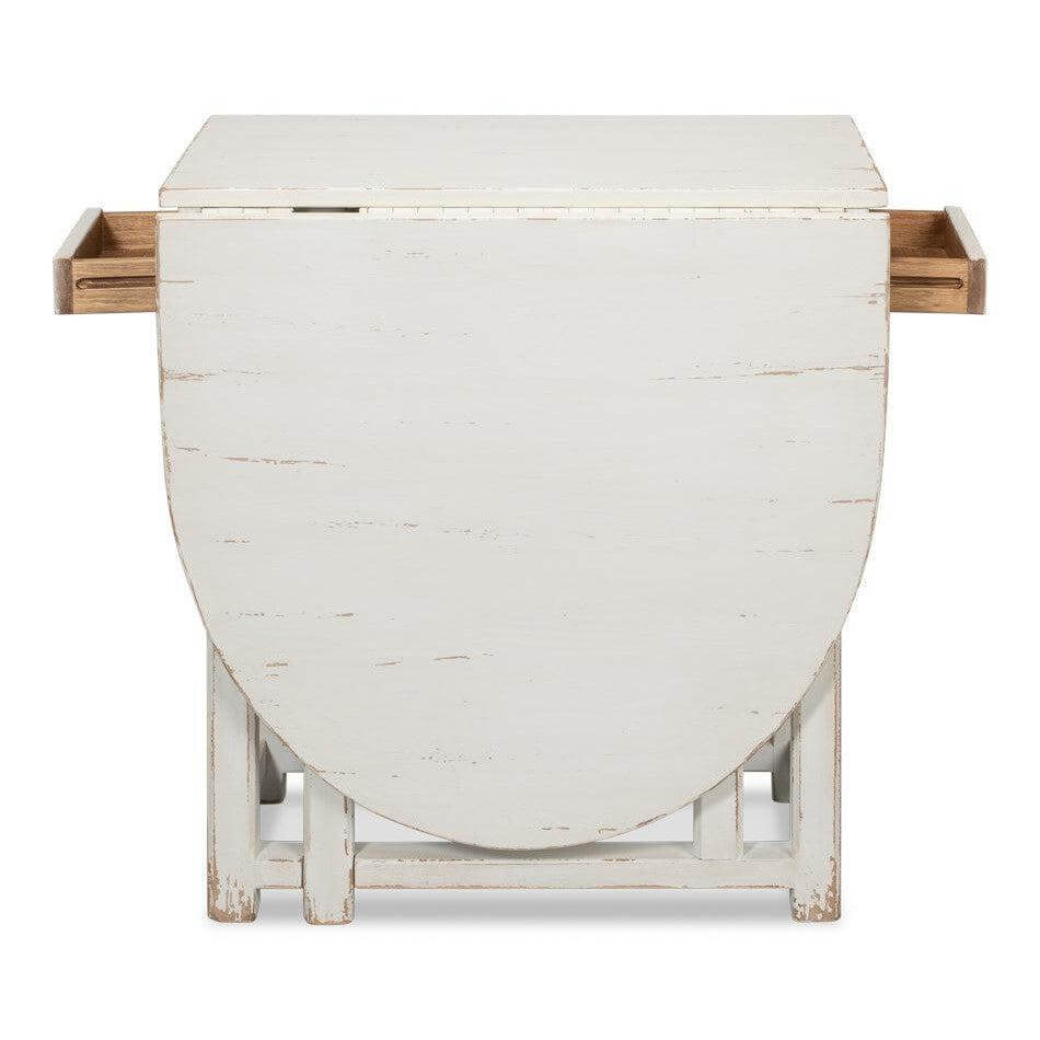 Whitewashed Vintage Dropleaf Table with Distressed Wood Finish in folded position