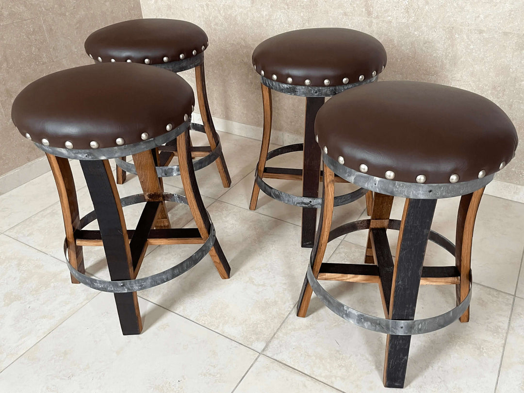 Reclaimed Oak Wine Barrel Bistro Table Set with Bar Stools
