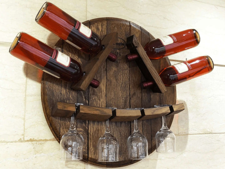 Reclaimed Wine Barrel Head Wall Mount Wine Rack