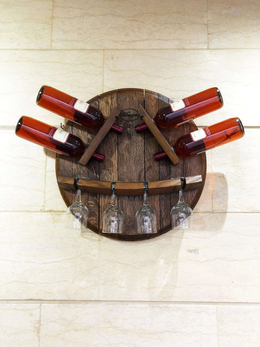 Reclaimed Wine Barrel Head Wall Mount Wine Rack