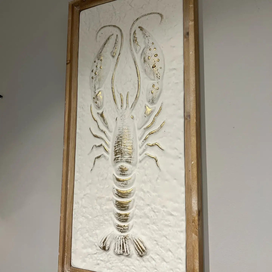 Wood-framed lobster relief wall art