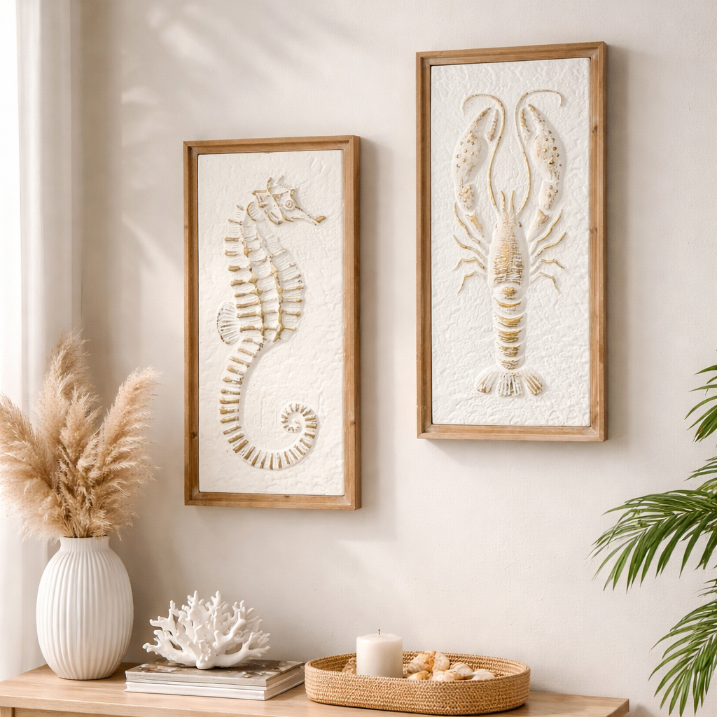 Lobster marine wall panel displayed in a coastal room
