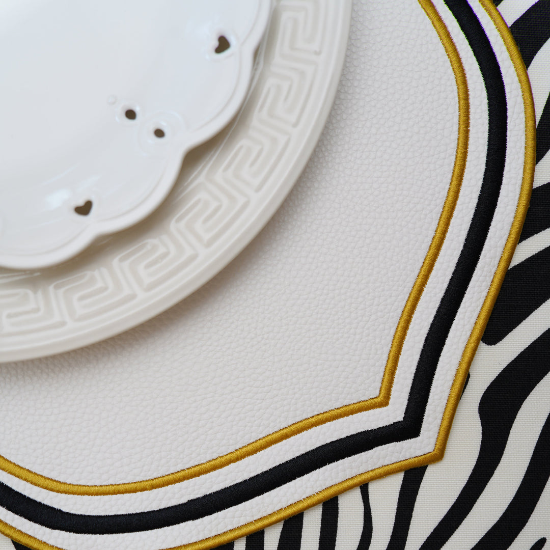 ZEAL WHITE BLACK & GOLD FAUX LEATHER PLACEMAT (Set Of 4)